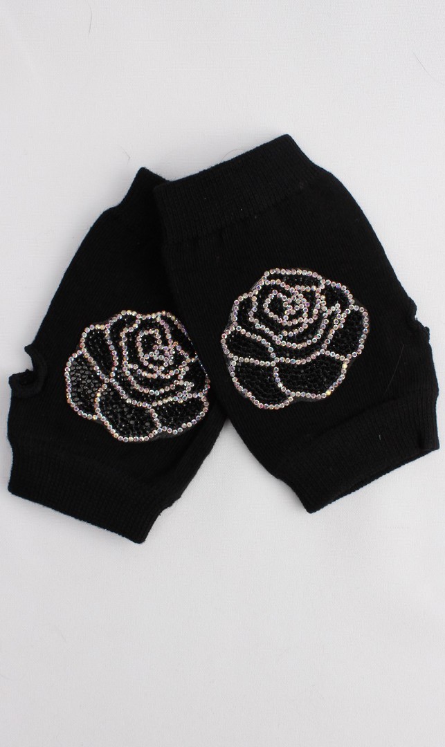 Fingerless glove with metallic rose print black Style: S/Lk4394 image 0